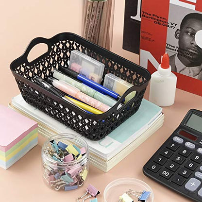 12-Pack Mini Plastic Storage Basket Trays with Handle, Black - size: mini