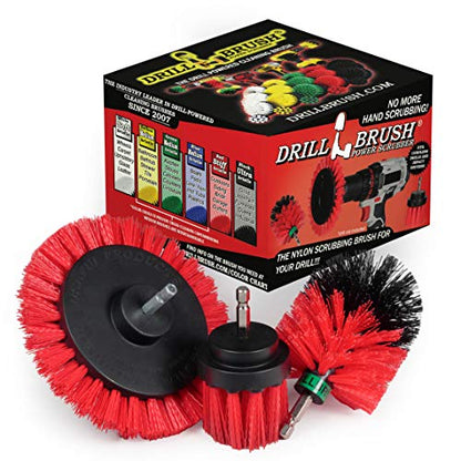 Red Stiff 3 Piece Outdoor Power Scrubber Brush Kit - Garden Patio Scrubbing Tool - Deck Cleaning Brush Set - Concrete Scrubbing Tool Set - Brick and Stone Outdoor Scrubber Kit - color: Red