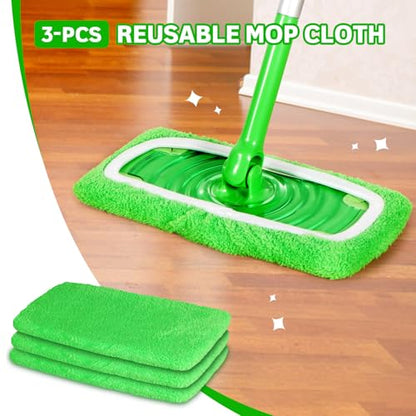 Reusable Microfiber Mop Pads Compatible with Swiffer Sweeper, 3 Pack Dry Sweeping Cloths & Wet Mopping Cloths, Washable Pads for Hardwood Floor Cleaning (Mop is Not Included) - color: Abb-green 3 Pack