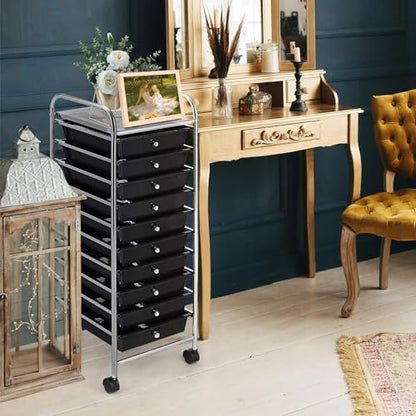 DREAMADE Rolling Cart with Storage Drawers, Utility Cart with Removable Plastic Drawers, Lockable Wheels, Art Cart for Classroom Organization Art Supplies Office Scrapbook (10 Drawers, Black) - color: Black, style: 10 Drawers