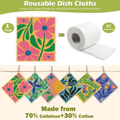6 Packs Swedish Paper Cloths for Kitchen, Reusable Paper Towels Washable Dish Rags, Highly Absorbent Kitchen Towels Quick Drying Swedish Sponge Cleaning Dish Cloths (Hawaiian Style) - color: Hawaiian Style