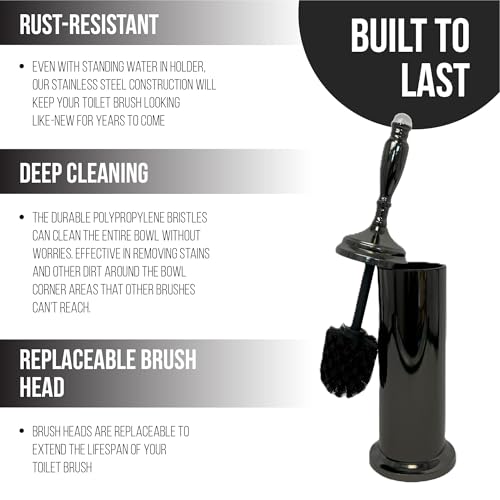 Splash Home Buena Stainless Steel Toilet Brush with Holder, Bowl Scrubber with Durable Cleaning Bristles, Hidden Brush with Splash Protective Disc Design - Black Nickel - color: Black Nickel