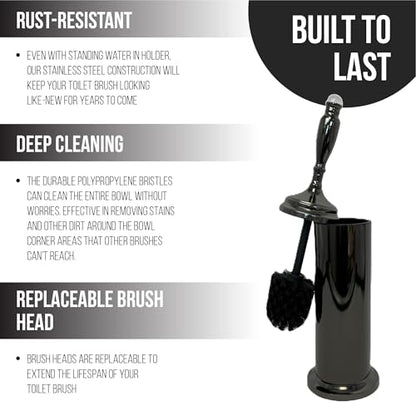 Splash Home Buena Stainless Steel Toilet Brush with Holder, Bowl Scrubber with Durable Cleaning Bristles, Hidden Brush with Splash Protective Disc Design - Black Nickel - color: Black Nickel