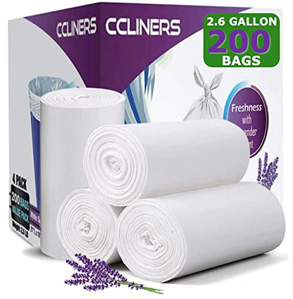 2.6 Gallon Lavender Scented Trash Bags (200 Count) White 2 Gallon Trash Bags Small Bathroom Wastebasket Bags Can Liners for Home Office Bins, 200 Bags - size: 1 Count (Pack of 200)