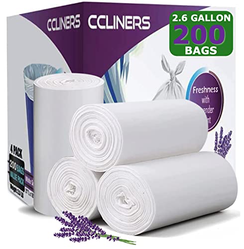 2.6 Gallon Lavender Scented Trash Bags (200 Count) White 2 Gallon Trash Bags Small Bathroom Wastebasket Bags Can Liners for Home Office Bins, 200 Bags - size: 1 Count (Pack of 200)