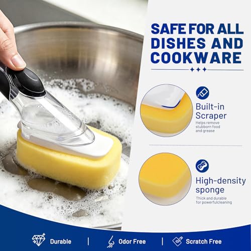 Sponge Brush Refills for OXO Dish Brush, 6 Pack Soap Dispensing Dish Refills, Scrub Replacement Head for Scrubber, Sponge Replacement Head Fits Soap Dispensing Handle