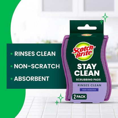 Scotch-Brite Stay Clean Scrubber Pads, Non-Scratch Dish Sponges for Kitchen Cleaning, 12 Count, Rinses Clean, Odor-Resistant, Safe on Non-Stick Cookware, Pots, Pans, and Glassware - size: 12 Pads