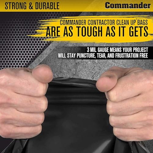 Commander 55 Gallon 3 MIL (eq) Heavy Duty Contractor Bags with Flap Ties - 36" x 56" with flaps - Pack of 10 - For Contractor, Industrial, & Outdoor - size: 1 Count (Pack of 10)