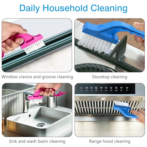 Window Track Cleaning Brush Set - 2 Pack Window and Door Track Cleaning Tools with Ergonomic Handle for Precision Cleaning, Blue and Pink