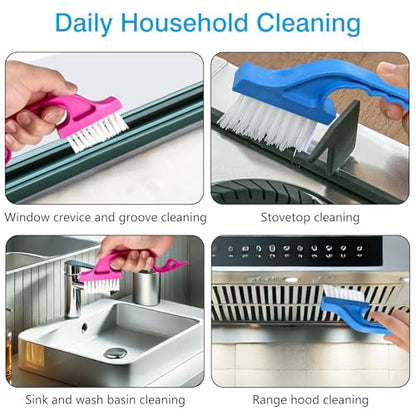 Window Track Cleaning Brush Set - 2 Pack Window and Door Track Cleaning Tools with Ergonomic Handle for Precision Cleaning, Blue and Pink