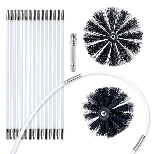 HOKLNUSE Dryer Vent Cleaner Kit Chimney Sweep Cleaning Tools Pellet Stove Cleaner Kit Air Dryer Duct Fireplace Brushes for Easy Lint Cleaning with 4" and 6" Brush Heads (Heavy Duty, 20Feet) - color: Heavy Duty, size: 20Feet