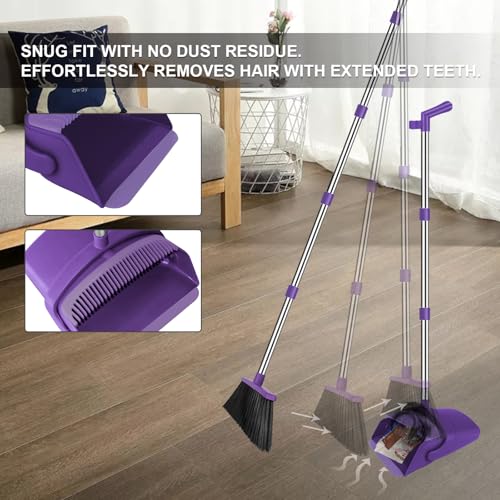Purple Broom with Dustpan Combo Set, 51" Long Handle Household Cleaning Tool, Ideal Broom and Dustpan Set for Pet Hair and Home Use - color: Purple