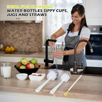 2 Pack 14 Inch Bottle Brush & 12 Inch Straw Brush Cleaner Set - Heavy Duty Kitchen Bottle Brushes for Cleaning Water Bottles, Mugs, Sippy Cups & Tumblers, Lab Use (Large) - size: with 10mm Straw Brush
