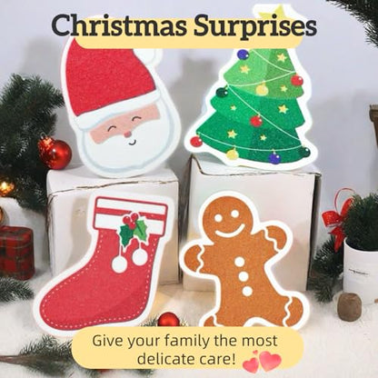 4Pack Christmas Style Scrub Sponges, Compressed Kitchen Sponges for Dishes, Durable Cleaning Sponges with Soft & Scrub Sides, Adorable Christmas Dish Sponge Set