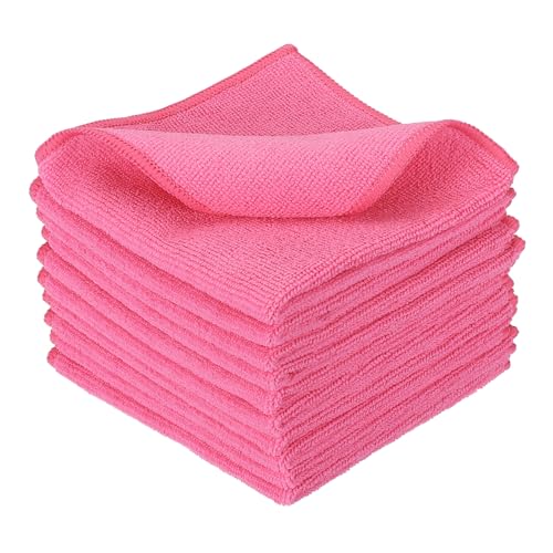 uxcell 10 Pcs Microfiber Cleaning Cloth, Kitchen Towels Reusable Microfiber Towels Highly Absorbent for Household Cleaning Supplies, Kitchen, Bathroom, Pink(Square), 11.8" X11.8 - color: Pink