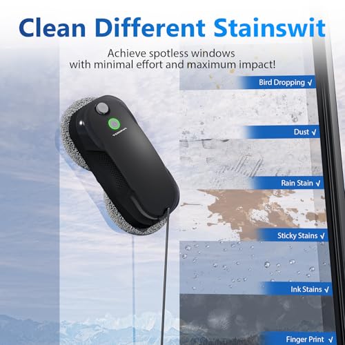 Tosima W5 Window Cleaning Robot, 6400Pa Max Adaptive Suction, Auto-Spray Smart Window Cleaner with Triple Safety System, Intelligent Navigation, Remote Control, for All Smooth Surfaces, Black - color: Black