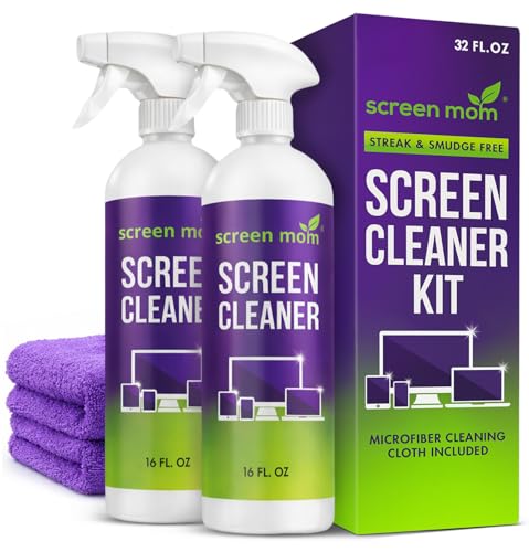 Screen Mom Screen Cleaner Spray 2 Pack-16oz for TV, Car, Laptop & Computer | Streak-Free Formula, Alcohol & Ammonia Formula, Safe for TVs, OLED, Tablets & Phones, Gentle Cleaning, Residue-Free Finish - size: 32 Fl Oz (Pack of 1)