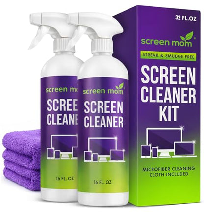 Screen Mom Screen Cleaner Spray 2 Pack-16oz for TV, Car, Laptop & Computer | Streak-Free Formula, Alcohol & Ammonia Formula, Safe for TVs, OLED, Tablets & Phones, Gentle Cleaning, Residue-Free Finish - size: 32 Fl Oz (Pack of 1)