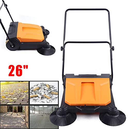 26" Walk-Behind Hand Push Floor Sweeper, Industrial Walk-Behind Floor Board Sweeping Cleaning Machine Commercial 360°Spin Walk-Behind Floor Sweeper Cleaner, Yellow & Black