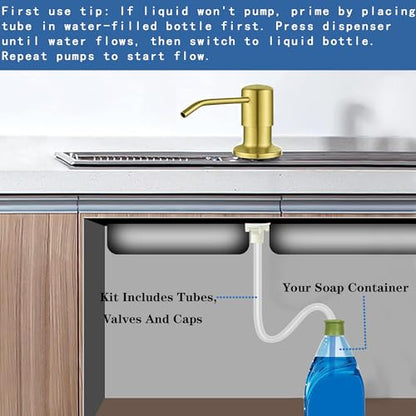 Soap Dispenser for Kitchen Dish Sink Built in Soap Dispenser Pump Gold with 47" Extension Tube Kit - color: Gold-tube