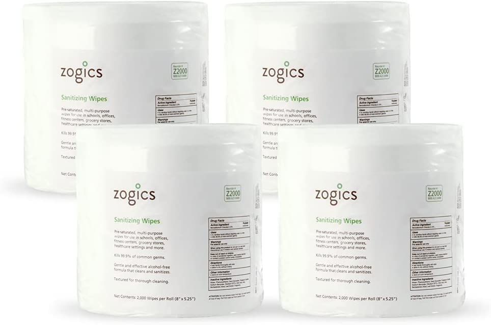 Zogics Sanitizing Wipes and Wall Mounted Dispenser – No-Touch Wipes Dispenser, Mounts Easily to Wall for Quick Access to Sanitizing Wet Wipes (4 Pack Sanitizing Wipes included) - style: Black + Sanitizing Wipes