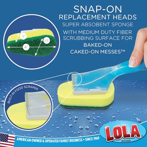LOLA Soap Dispenser Dish Brush Wand, Absorbent Sponge Scrubber, No Leaking. Clean Dishes, Sinks and Cookware, 1 Brush w/Head - size: 1 Wand / 1 Head