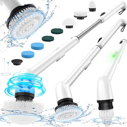 LyriFine Electric Spin Scrubber, New Full-Body IPX7 Waterproof Bathroom Cleaner Brush, Shower Scrubber with Long Handle & 2 Speed, Heads Replacement, Cleaning Supplies for Tub Shower Tile Floor - color: Classic Black