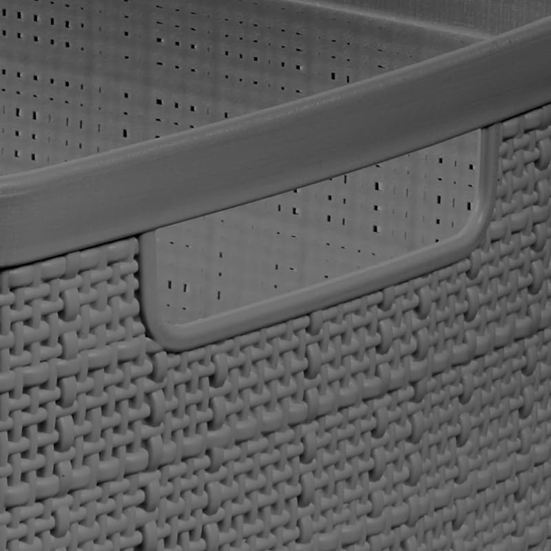 Large Gray Plastic Decorative Storage Basket, 14 in x 11 in x 9 in