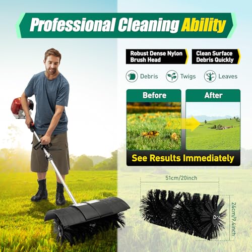 52 CC Sweeper Power Broom Outdoor Sweeper, 2-Stroke 2.3HP Engine Power Snow Sweeping Broom Fuel Engine Artificial, Turf Broom Sweeper's Motor for Street Cleaning, and Farms - size: 52CC 1.25KW
