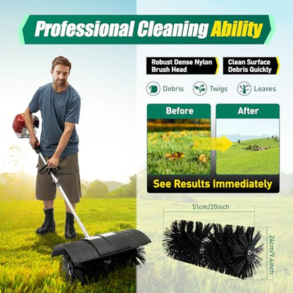 52 CC Sweeper Power Broom Outdoor Sweeper, 2-Stroke 2.3HP Engine Power Snow Sweeping Broom Fuel Engine Artificial, Turf Broom Sweeper's Motor for Street Cleaning, and Farms - size: 52CC 1.25KW
