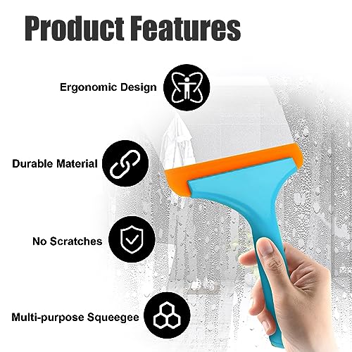 Ziciner Small Silicone Window Squeegee, Car Windshield Water Blade Squeegee, Multifunctional Auto Squeegee with 5.9 Inch Blade and Non-Slip Handle for Car Window, Mirror, Home Cleaning (Blue) - color: Blue-1pcs