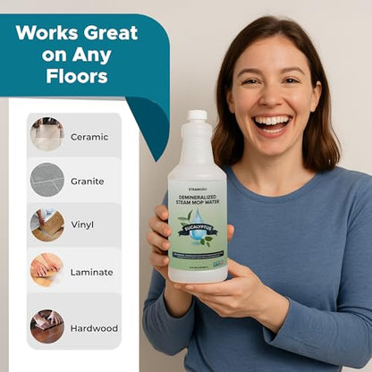 Steam & Go Demineralized Water for Steam Mop – Eucalyptus Mint Scent, 32 oz (Pack of 12) | Scented Floor Cleaner Solution, Ready-to-Use, Compatible with Any Steam Cleaner - size: 32 Fl Oz (Pack of 12)
