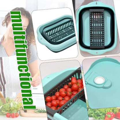 Collapsible Dish Basin with Portable Sink, 11L(2.91 Gallon) Collapsible Bucket with Drain Plug, Foldable Sink Tub Dishpan Wash Basin for Vegetable Washing Camping RV Kitchen (Green) - color: Green