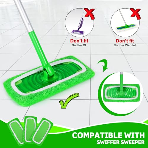 Reusable Microfiber Mop Pads Compatible with Swiffer Sweeper, 3 Pack Dry Sweeping Cloths & Wet Mopping Cloths, Washable Pads for Hardwood Floor Cleaning (Mop is Not Included) - color: Abb-green 3 Pack