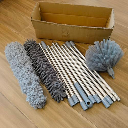 20+ Feet High Reach Duster Kit with 3-14 ft Extension Pole for Cleaning Fan, Spider Web, High Ceiling, Blinds, Furniture, Cars - Cobweb Microfiber Duster // Outdoor & Indoor Extendable Duster