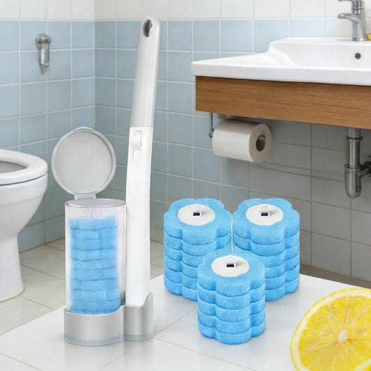 Toilet Brush Cleaning Kit with 18 Toilet Brush Refills Wall Mounted Toilet Bowl Cleaner Brush with Handle Adhesive Toilet Bowl Brush Storage Caddy with Storage Holder and Sticky Toilet Bowl Cleaner - color: Gray+18 Brush Heads