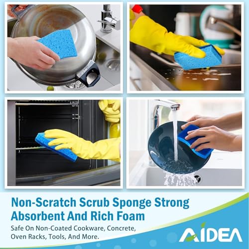 AIDEA Non Scratch Scrub Sponge, 24Count, Sponges for Dishes, Sponges Kitchen, Cleaning Sponge, Cleans Fast Without Scratching, Stands Up to Stuck-on Grime, Cleaning Power for Everyday Jobs - color: Blue