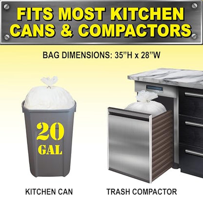 Brute Super Tuff Heavy Duty 2.2 MIL Kitchen Compactor Bags, Twist Tie Closure, White, Clean Fresh Scent with Odor Protect Technology, 20 Gallon, 20 Count - size: 20 Count (Pack of 1), style: Compactor (20 Gallon)