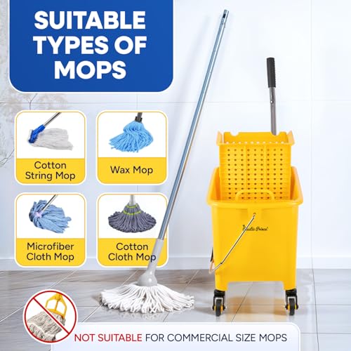 PLASTIC PRINCE Mop Bucket with NEW Reinforced Metal Wringer on Wheels Small Dual Chamber Industrial Mop Bucket with Reinforced Metal Wringer Separate Dirty Water for Business Household 20 Quart Yellow
