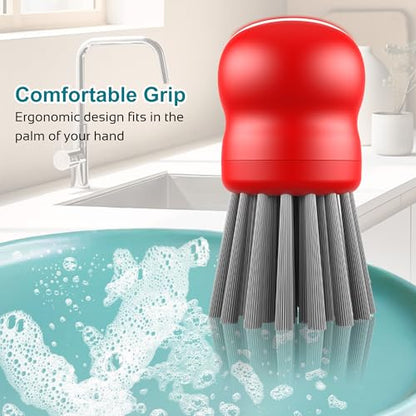 Mini Dish Brush for Cleaning Chicken Shredder, Palm Brush Dish Scrubber with Ergonomic Grip, Kitchen Brush for Washing Dishes, Pans, Pots, Sink (2, Red) - color: Red