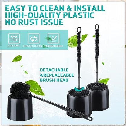 Roshtia 6 Sets Toilet Brush and Holder Set for Bathroom Cleaning Toilet Bowl Brush Scrubber with Caddy for Cleaning, 14.57 Height(Black)