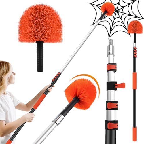 Feather Dusters,Cobweb Duster with 5-20FT Extension Pole | Spider Web for Outdoor & Indoor Web Cleaning | Soft Bristle | Lightweight Extendable Handle | 3/4" Standard Acme Threaded Fits Cleaner Tool - size: 20 FT(Reach 26FT)