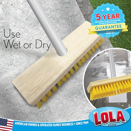 LOLA Deck Scrub Brush Outdoor Broom, Durable Bristles Remove Dirt, Grime, Grout, Leaves, Snow on Patios, Decks, Wet or Dry, 1 Count - size: 1 Count, style: Poly Fibers Deck Broom -Steel Handle