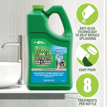 Green Gobbler Enzyme Drain Cleaner | Controls Foul Odors & Breaks Down Grease, Paper, Fat & Oil in Sewer Lines, Septic Tanks & Grease Traps | 1 Gallon - size: 1 Gallon