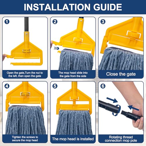 KeFanta 2 Pack Commercial Mop Heavy Duty Industrial Mops,60 inch Long Handle with Looped-End String Cotton Wet mop Head Replacement for House,Kitchen,Laminate,Tile,Vinyl,Hardwood Floor Cleaning(Blue) - size: 2 pack commercial mop-blue