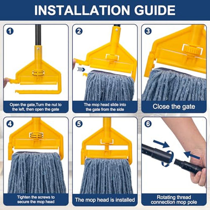 KeFanta 2 Pack Commercial Mop Heavy Duty Industrial Mops,60 inch Long Handle with Looped-End String Cotton Wet mop Head Replacement for House,Kitchen,Laminate,Tile,Vinyl,Hardwood Floor Cleaning(Blue) - size: 2 pack commercial mop-blue