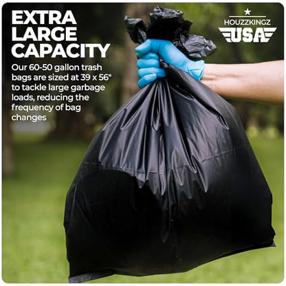 55 Gallon Large Trash Bags – 160 Mega Pack – 20 Micron Black Contractor Garbage Bags | Heavy Duty Lawn Leaf Yard Waste Bags | 55-60 Gallon Extra Large Construction Industrial Plastic Trash Can Liners - size: 1 Count (Pack of 160)