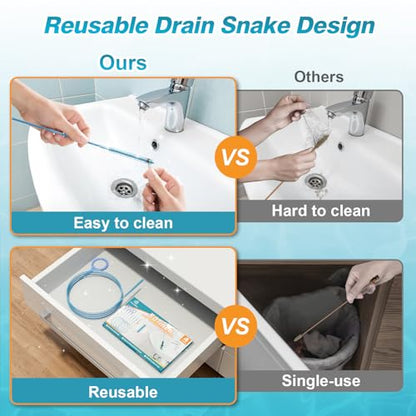 50 Inch Drain Snake Hair Drain Clog Remover Tool for Bathroom Sink – 4 Pack | Reusable Brush, 50-Inch Break-Resistant Steel Wire Rope with Nylon Coating, 0.27-inch wand for Shower Drain Cleaning