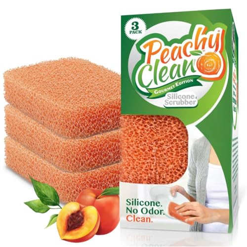 Peachy Clean Silicone Dish Sponge Scrubbers, Fresh Peach Scent, Non-Scratch, Odor-Resistant, Durable Dish Sponges for Kitchen 3pk - color: Peach Scent, size: Pack of 3