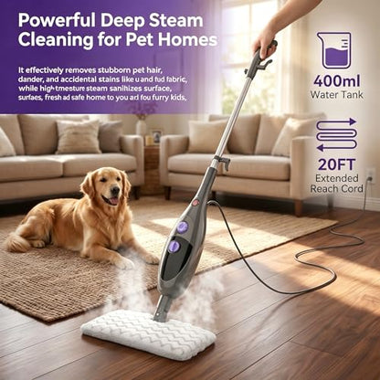 Steam Mop,12 in 1 Steam Cleaner for Home,15s Fast Heat-Up Steam Mops for Floor Cleaning with 180° Adjustable Mop Head,Detachable Handheld Steamer for Hardwood,Tile,Carpet, Clothes,Windows & Furniture